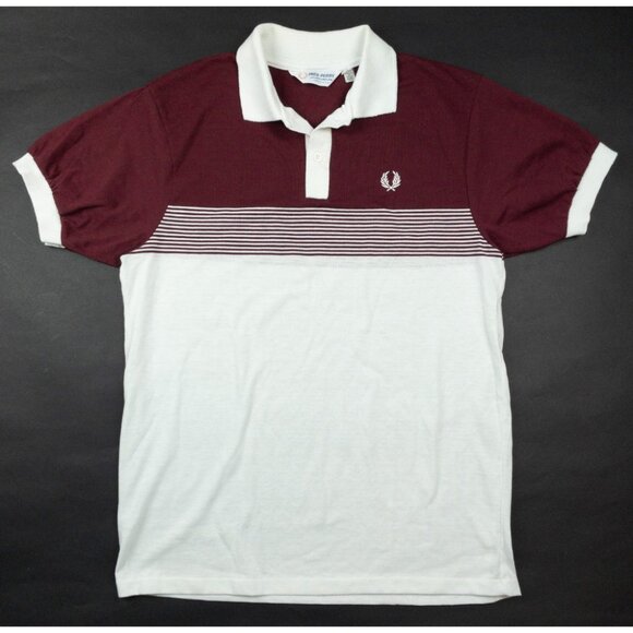 Fred Perry Polo Shirt Men's XL Striped Burgundy White Sportswear Made in USA 80s - Picture 2 of 12